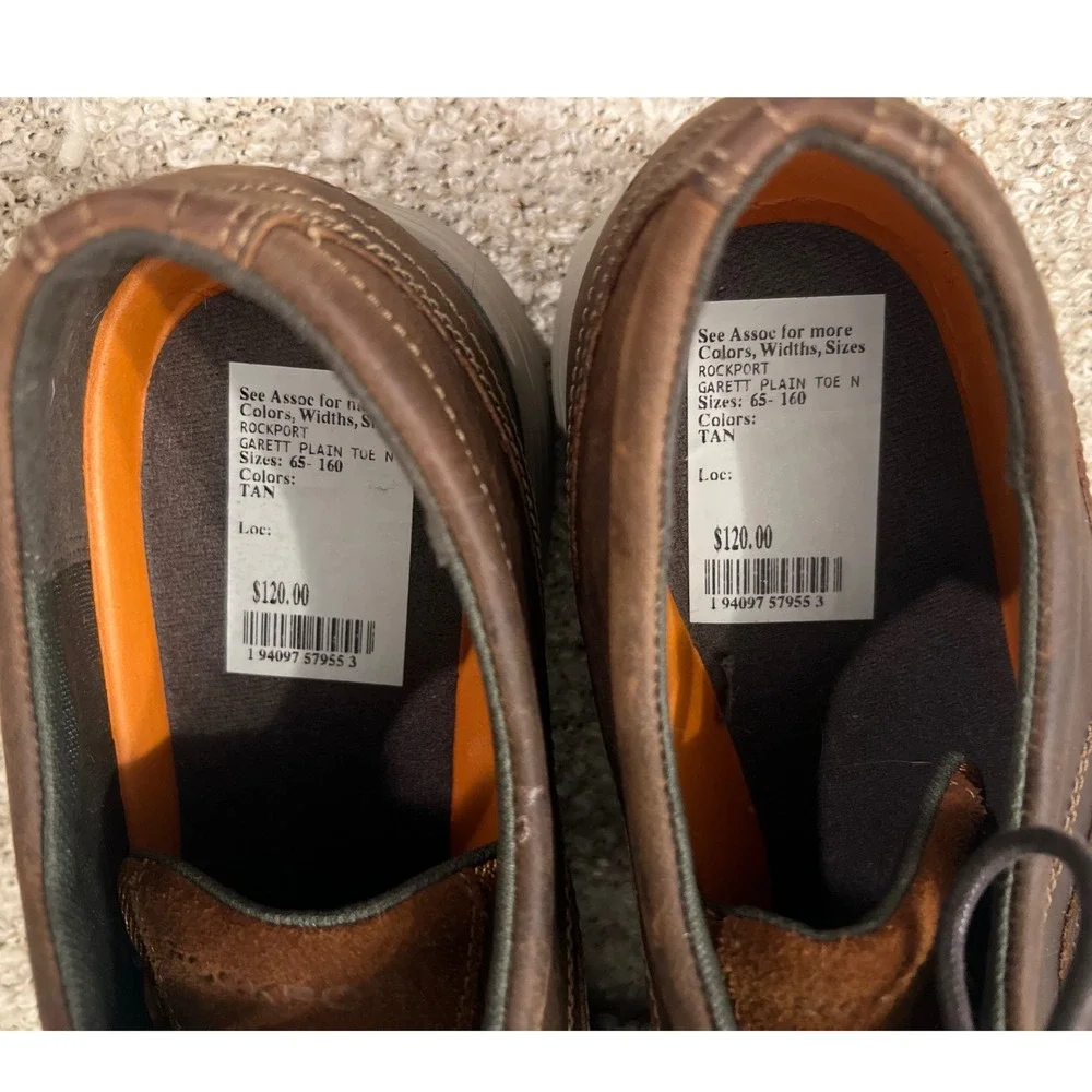 Rockport Garrett Plain Toe Mens Leather Brown Dress Shoes Size 12 Tan NWT READ**